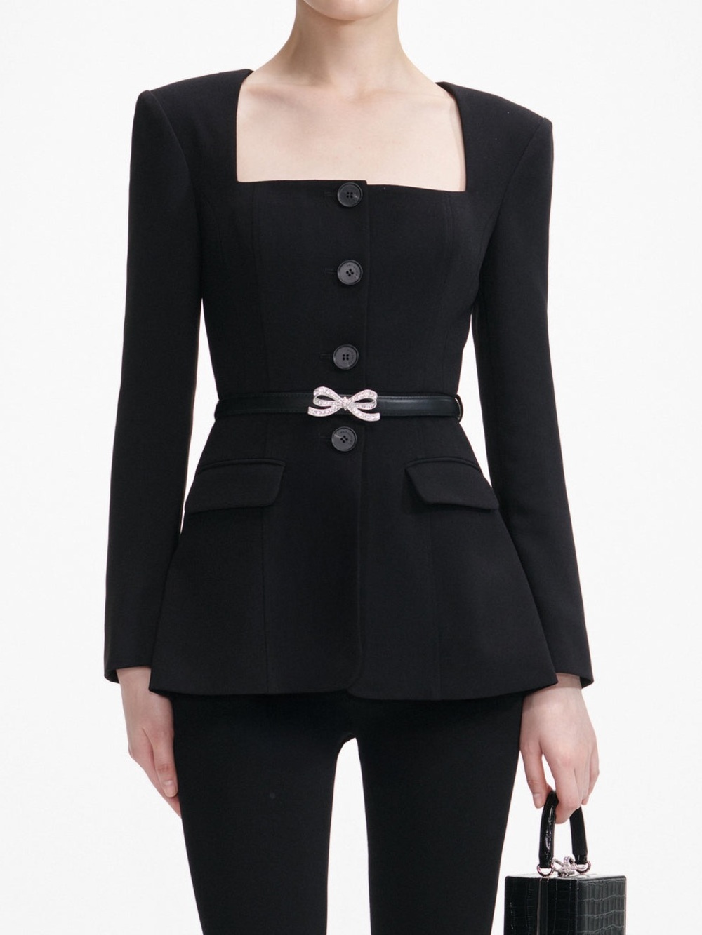 Self-portrait BLACK CREPE TAILORED TOP
